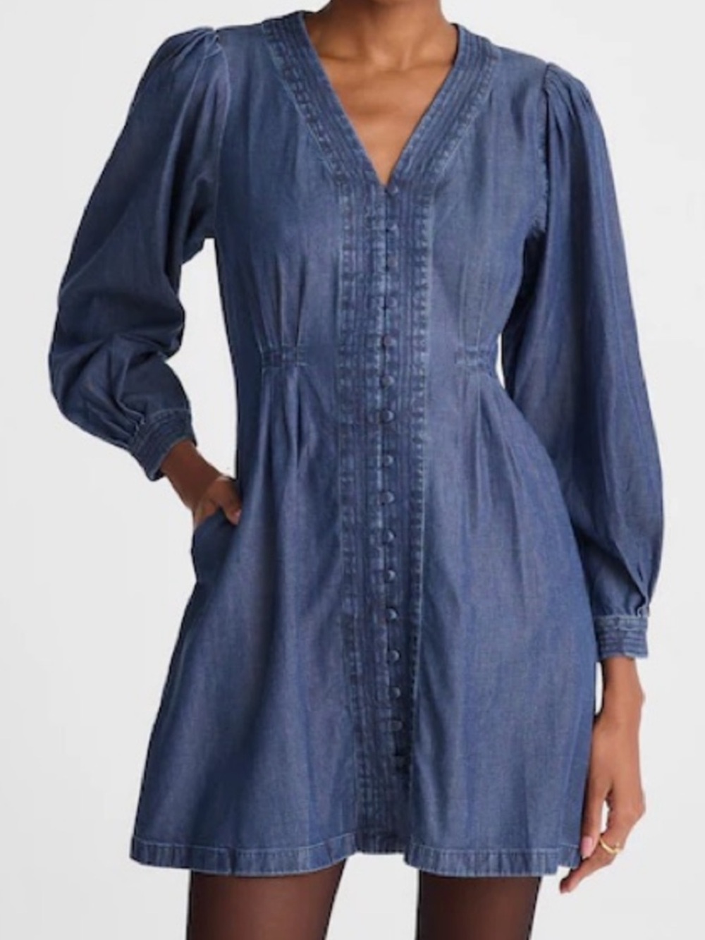 Madewell Denim Button Front Mini Dress Chambray Pleated fit n flare - Picture 1 of 7